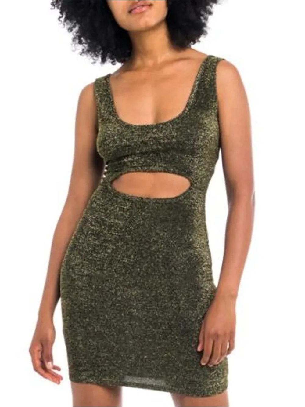 NWT Windsor Black Metallic Gold Glitter Thread Keyhole Cutout Mini Dress Sz S